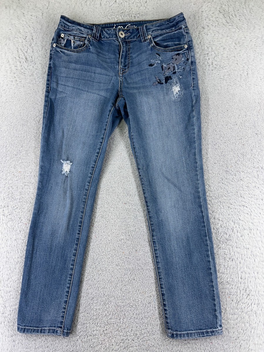 INC Pant Women Blue Denim Jeans Skinny Leg Embroidered Distressed Cotton  27x28