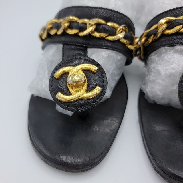 Authentic CHANEL Sandals Coco mark Turn lock Chain shoes