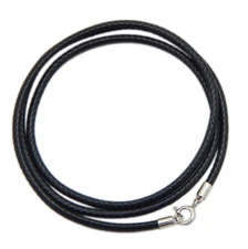 2mm Black Leather Cord Necklace Sterling Silver Spring Ring Clasp 16-32" Chain