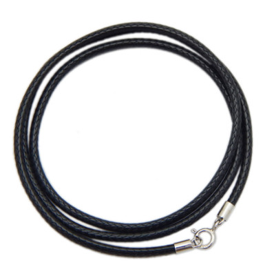 2mm Black Leather Cord Necklace Sterling Silver Spring Ring Clasp 16-32'' Chain