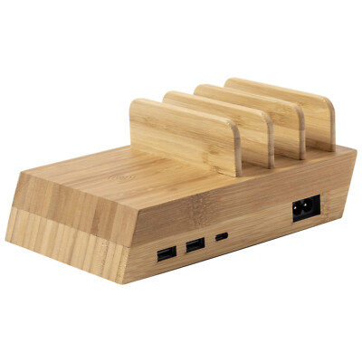 USB-Ladestation Bambus Handyhalter Wireless-Fast-Charger 10 W, 2 USB-&1 USB-C