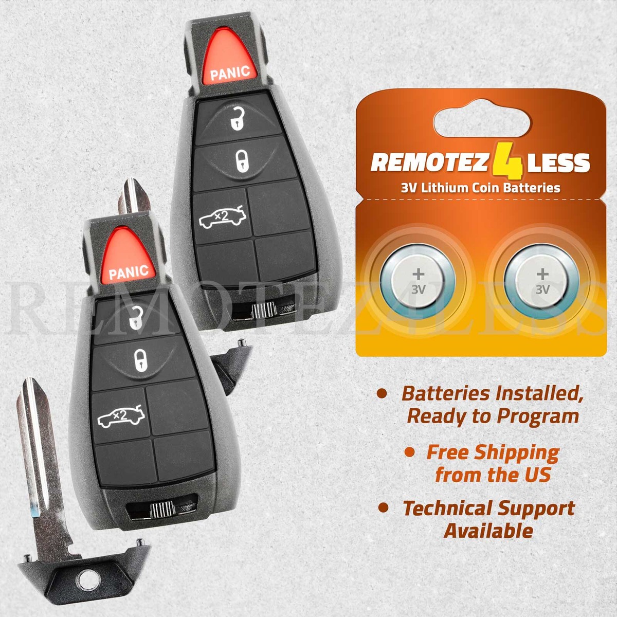 2X Uncut Replacement Key Fob Keyless Entry Remote Transmitter for