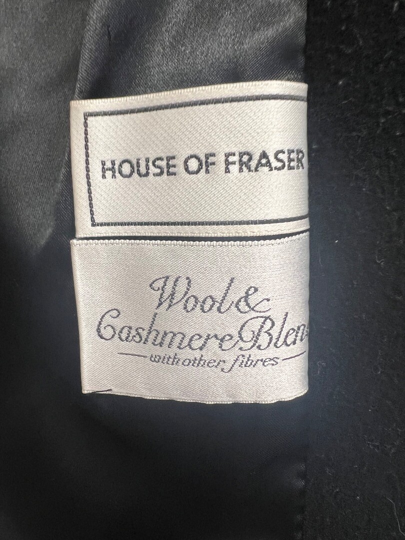 HOUSE OF FRASER Black Vintage Wool and Cashmere Blend Lined Coat UK S