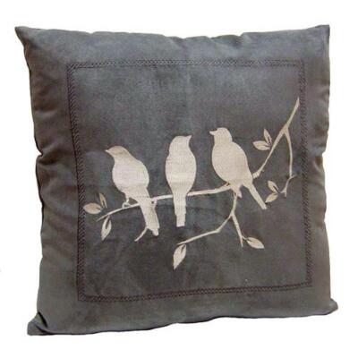 Litecraft Kissen 45x45cm Silber Vogel Stickerei Detail Tagesdecke Grau Ausverkauf