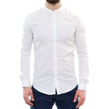 Camicia Uomo Collo Coreana Slim Fit Serafino Bianca Cotone Casual Elegante