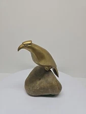 Art Deco From The Mid Century Modern Era Brass Bird on Stone Sculpture 