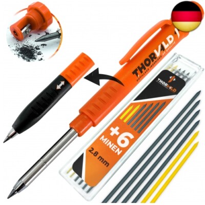 THORVALD Robuster Tieflochmarker Bleistift [+ 7 Minen + Spitzer + Schreibgriff]