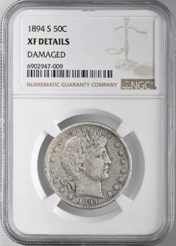 1894-S  50C BARBER SILVER HALF DOLLAR  NGC XF DETAILS "DAMAGED" #6902947-009