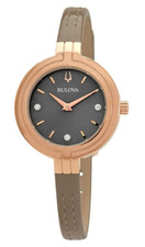 BULOVA 97P143 RHAPSODY TAUPE ROSE GOLD DIAMOND DIAL TAUPE LEATHER WOMENS WATCH
