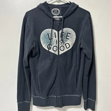 Life Is Good Hoodie Women Size S Full Zip Blue Soft Drawstring Fleece