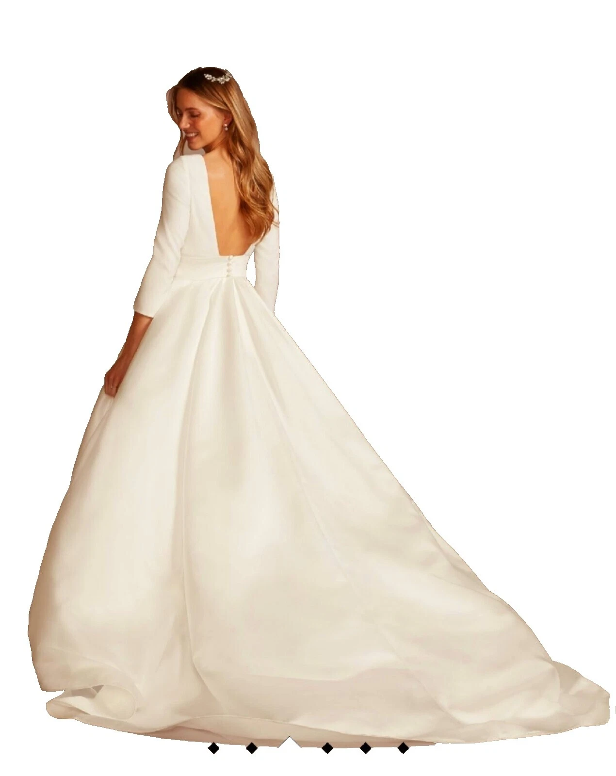 Boat Neck 3/4 Sleeve Plus Wedding Dresses