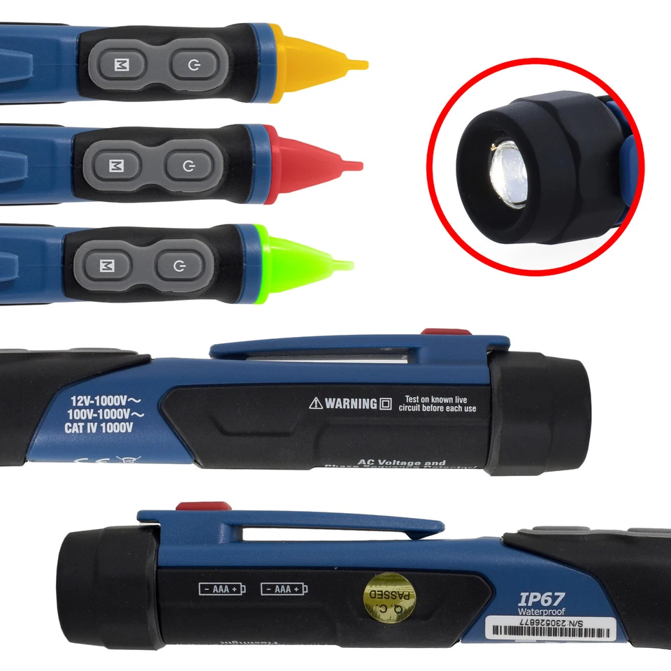 Berührungsloser Spannungsprüfer Phasendetektor + 3P Drehfeldrichtung + LED LICHT - Bild 3 von 4