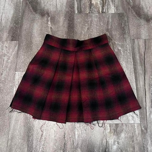 Free People Wool Plaid Flannel Distressed Grunge Goth Emo Skirt Womens Sz 4 Red