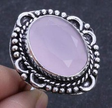 Pink Chalcedony 925 Silver Plated Handmade Ring of US Size 7 Ethnic