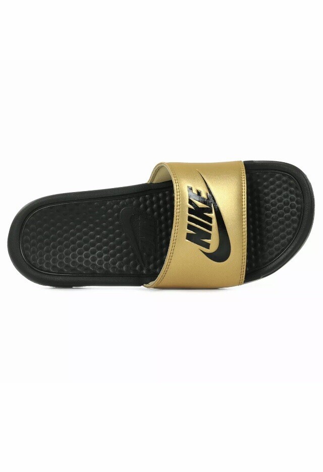 nike black gold slides