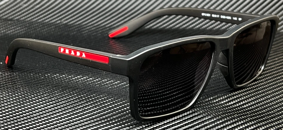 Óculos de sol masculino PRADA LINEA ROSSA PS 05YS DG002G preto polarizado borracha 58 mm - Imagem 3 de 4