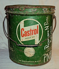 VINTAGE TIN LITHO BARREL DRUM CASTROL MOTOR OIL WITH LID LONDON & NEW YORK 1960