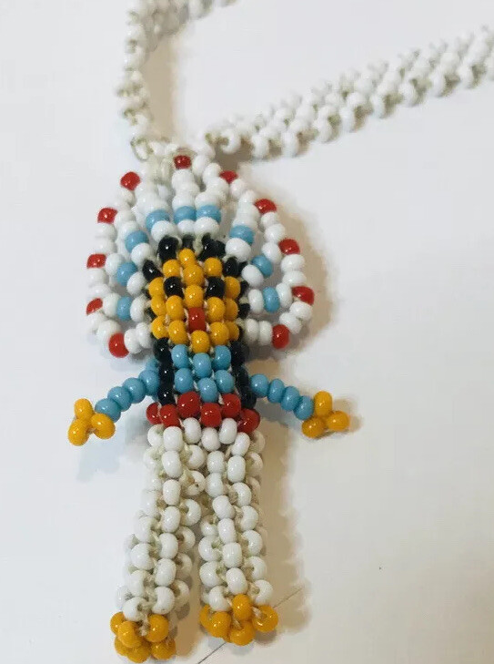 Old Beaded Necklace Native Indian Chief w/Headdress Vintage