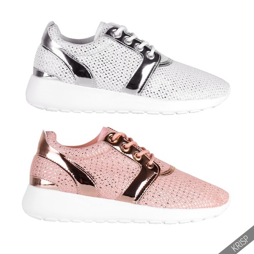 Women Ladies Lightweight Metallic Running Trainers Sports Lace Up Shoes Sneakers