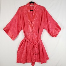 Vintage Victoria Secret Satin Robe Womens OSFM Jacquard Pink Floral Gold Label