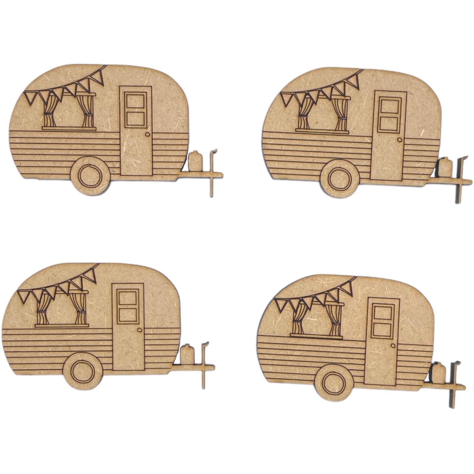 Caravan Camping Set 4pc 6cm Wood Craft Embelishments Laser Cut Shapes