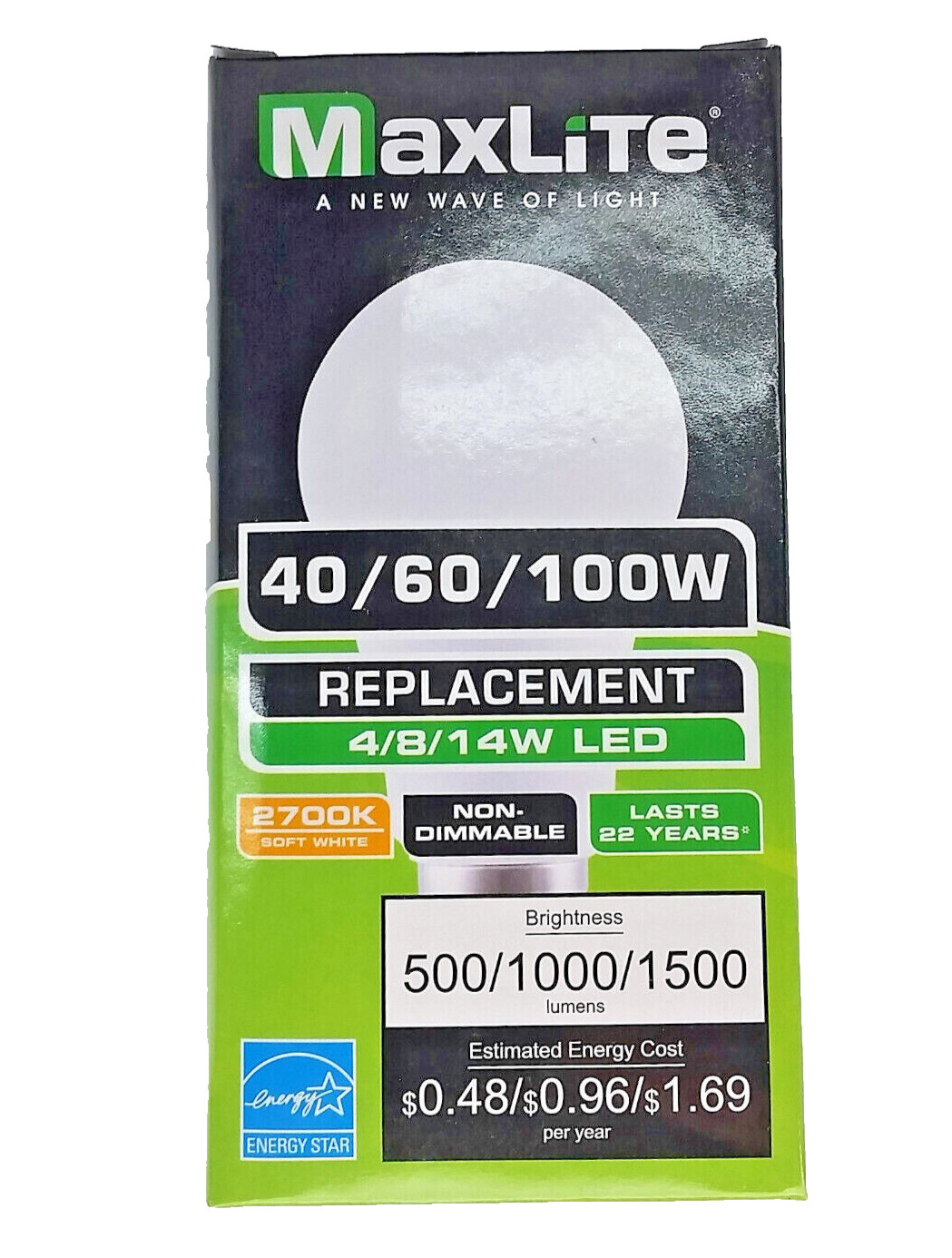 Maxlite 3-Way 4/8/14W A19 LED Light Bulb 2700K replace 40/60
