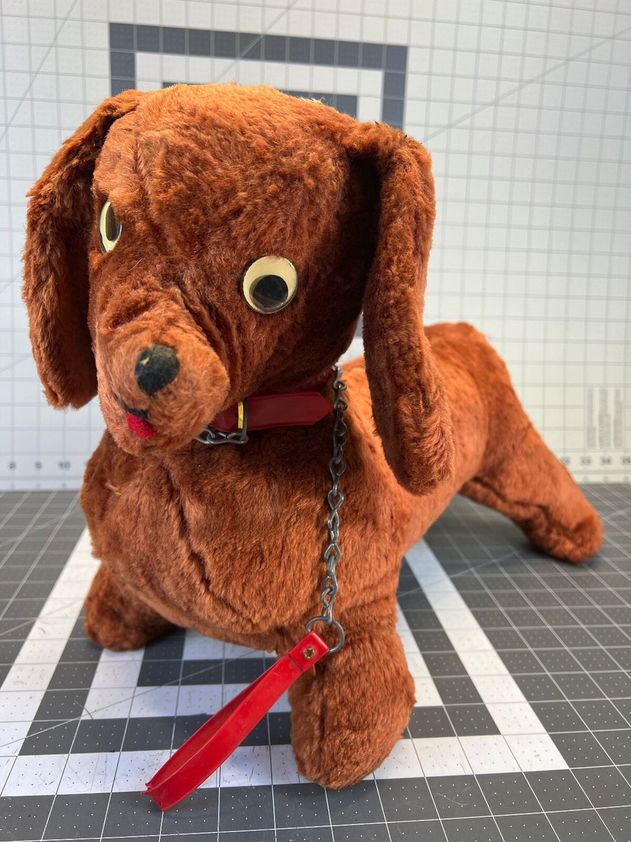Vtg 1960's Expert Toy Plush Wiener Dog Googly Eyes Dachshund Red