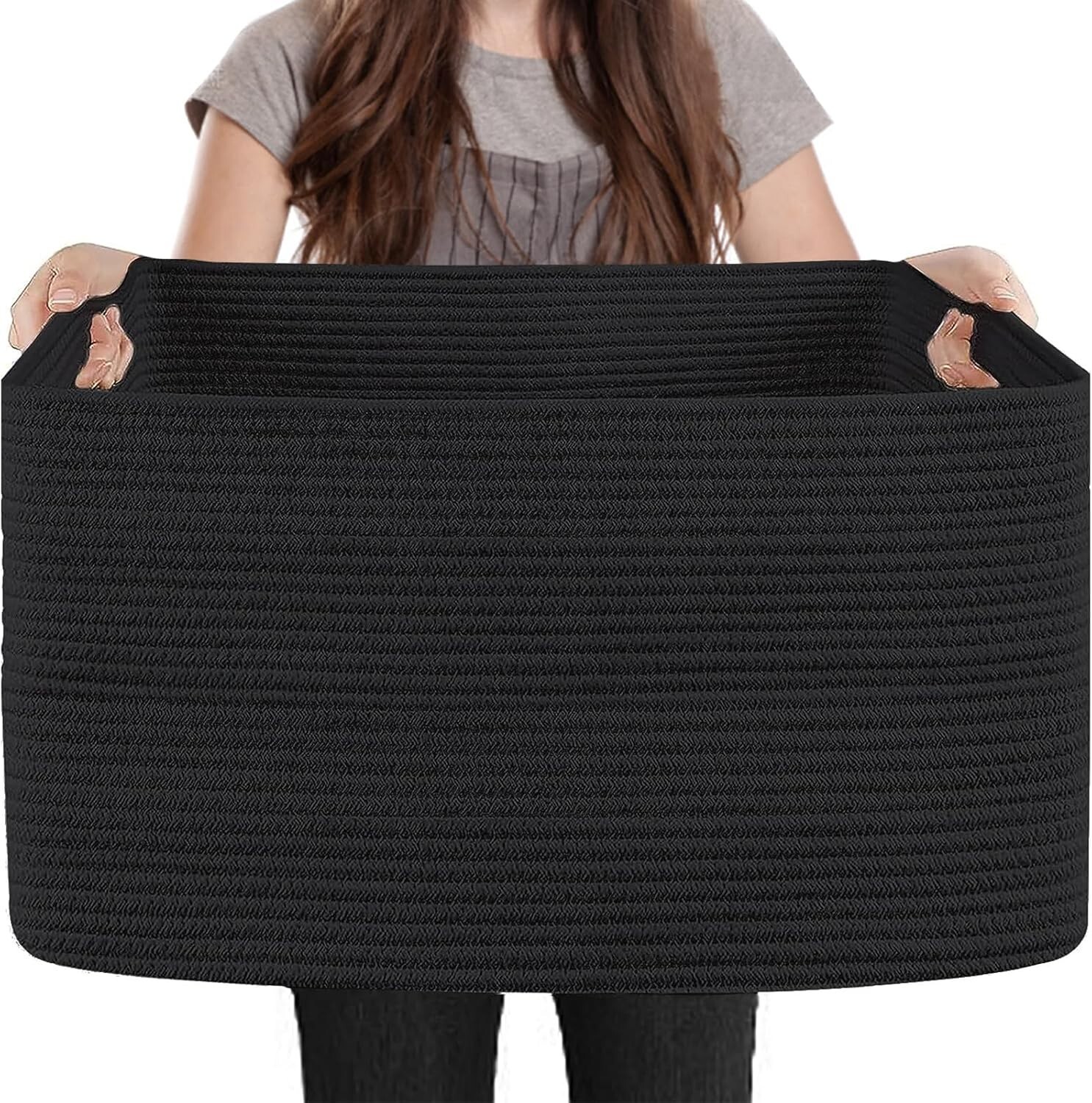 Extra Large Rectangle Storage Basket, 23.6 x 17 x 12 Black Blanket Basket Storag