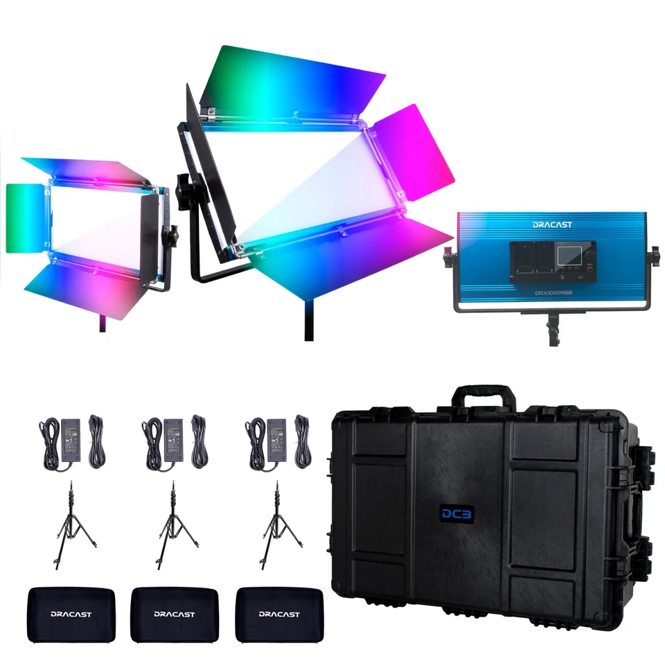 Dracast LED1000 X Series RGB and Bi-Color LED 3 Light Kit with Travel Case - Image 2 of 4