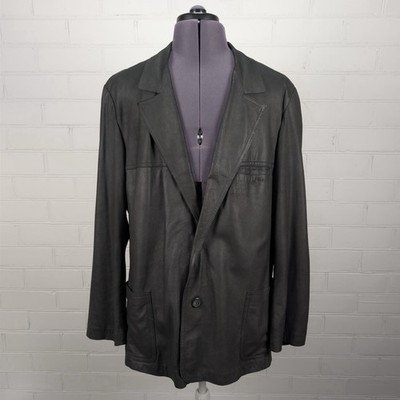 KUBACH Vintage Blazer Jacke schwarz weiches Leder UK 46 XL buttergeschmeidig deutsch