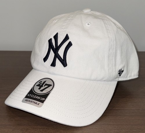 New York Yankees ‘47 Brand Clean Up White Adjustable Strapback MLB Hat Cap NEW - Picture 2 of 5