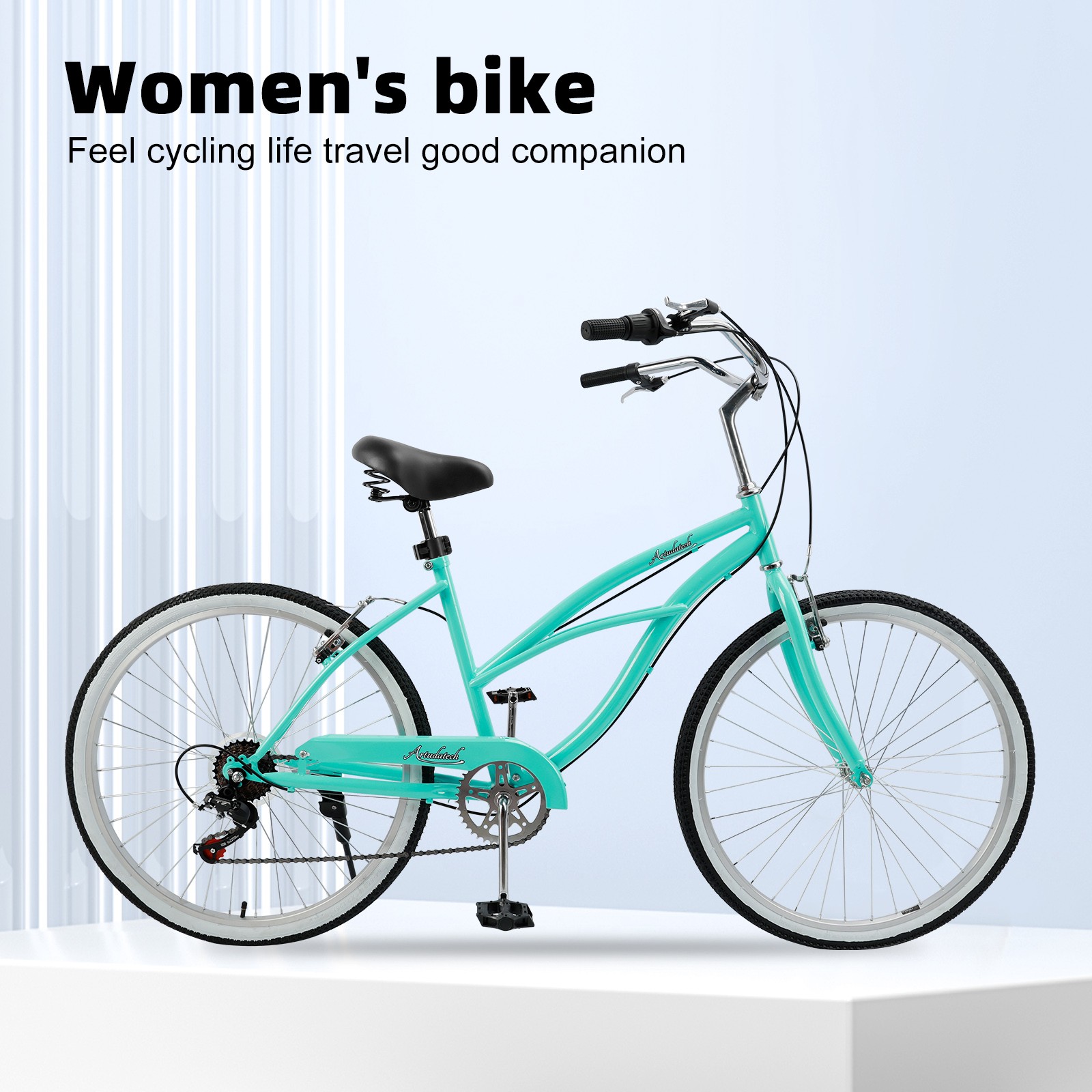 🚀26 Inches 7 Speed Women's Bicycle Girl's Urban Lady Beach Cruiser Bike Green