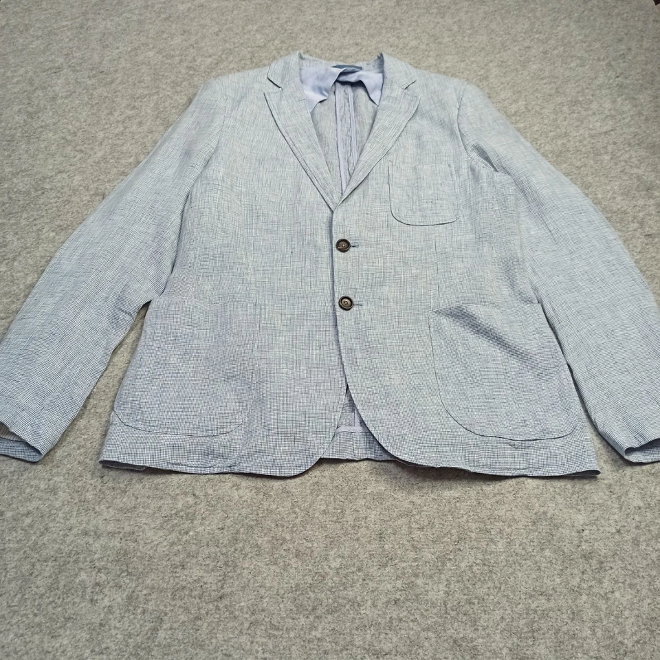 Hommes 100% Lin Veste Blazer 50 ( Pour EU-48 UK-38) Bleu Poule Manteau Sport - Photo 2/4
