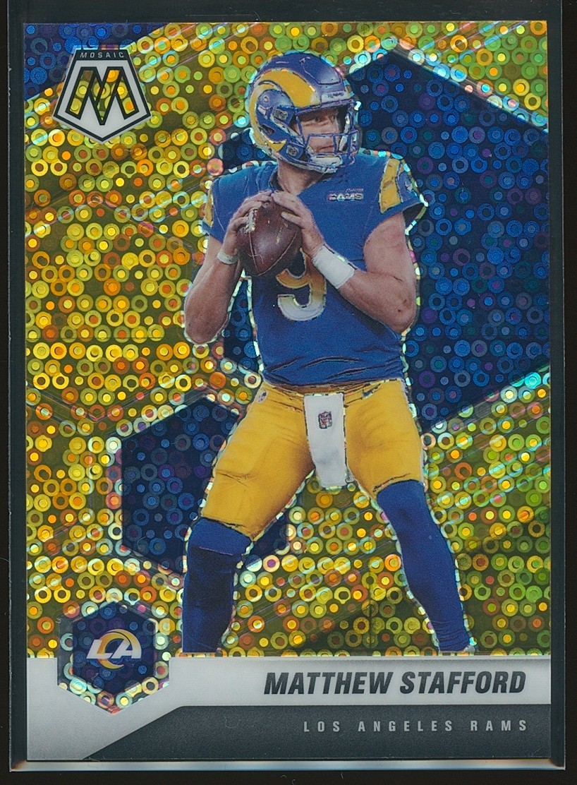 Matthew Stafford 2021 Panini Mosaic No Huddle Gold Prizm #116 /10