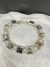 Vintage Abalone Bracelet Sterling Silver MWS Mexico Mark Wasserman Samara  7.5"