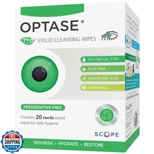OPTASE Tea Tree Oil Eyelid Cleansing Wipes, Box of 20