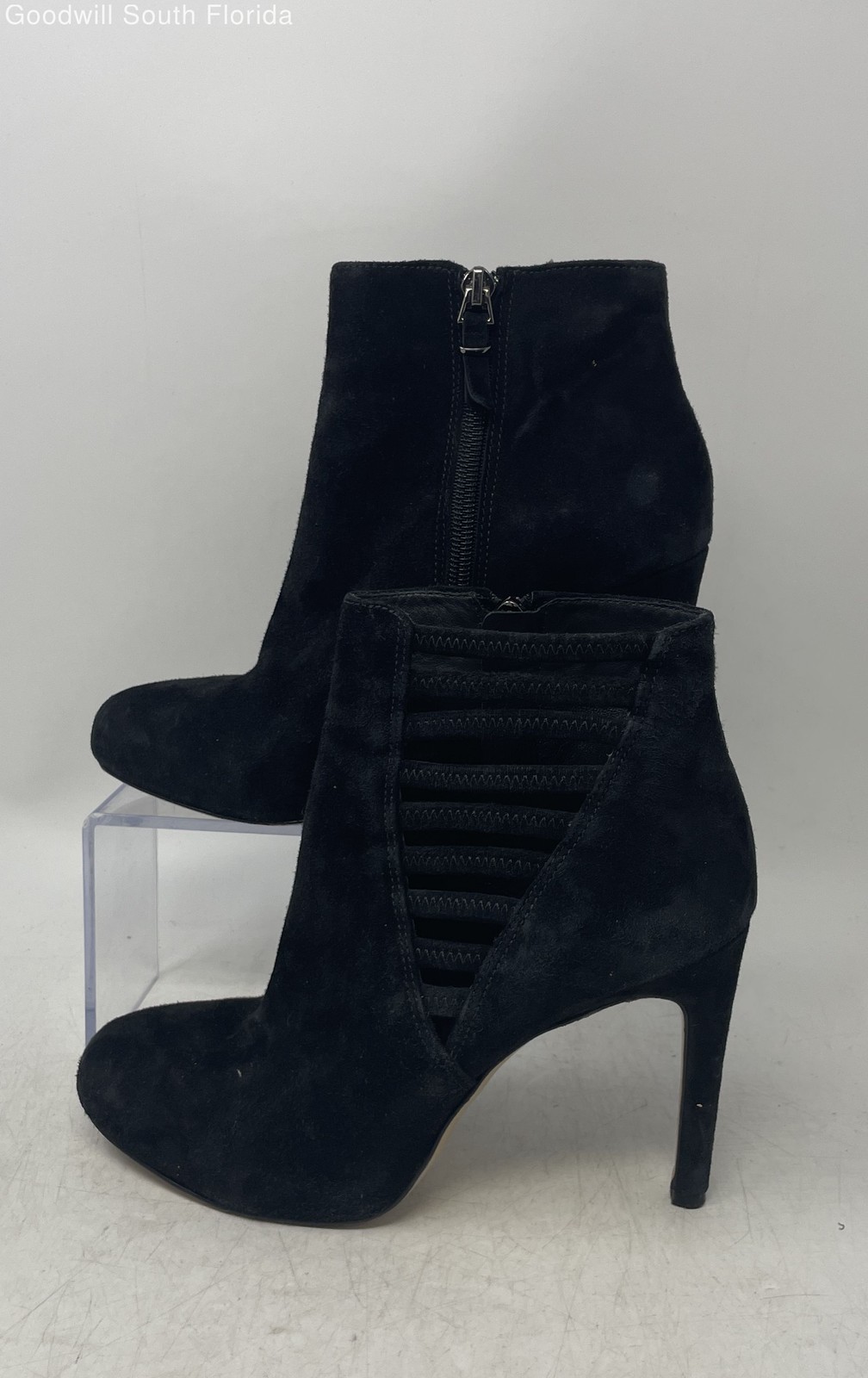 Via Spiga Womens Black Suede Round Toe Stiletto Heel Ankle Bootie Size 7M