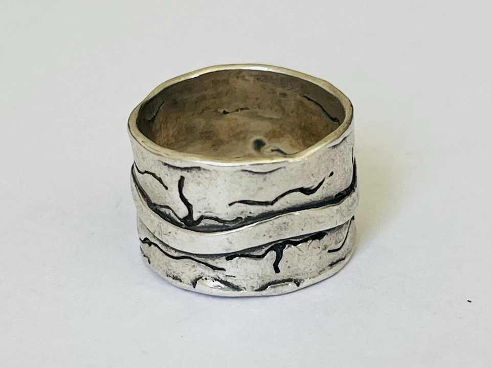 SHABLOOL DIDAE ISRAEL STERLING SILVER 12MM WIDE BAND ETCHED RING SIZE 6 - Image 4 of 4