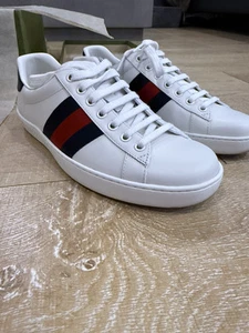Authentique Baskets Gucci Ace Cuir Blanc Rayure Marine et Rouge US 5 UK 6 Homme