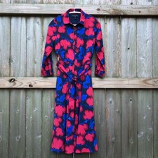 Banana Republic Blue and Red Floral Midi Dress Button Front 3/4 Sleeve