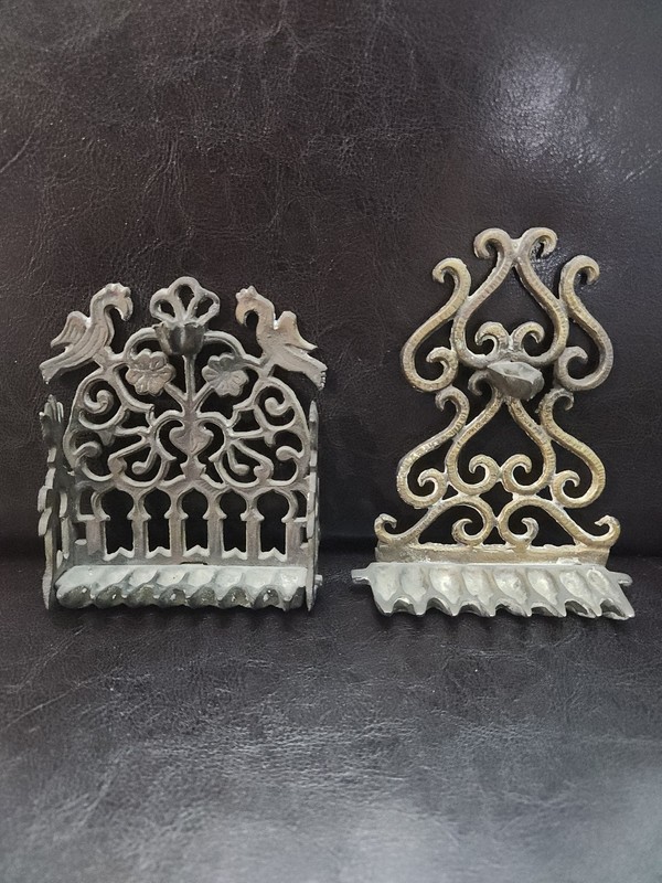 2 Vintage Judaica Brass Menorah Jewish Israel Antique Hanukkah