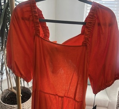 knee length dresses for ladies Mini Miki Jumper Dress (Tangerine Linen) – Ten Tomorrow main image 1