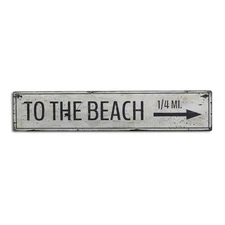 To The Beach Mileage Arrow, Custom - Rustic Distressed Wood Sign