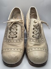 Vintage 1970's Men's Chunky Heel Manly Ivory Broque Shoes Size 8 1/2