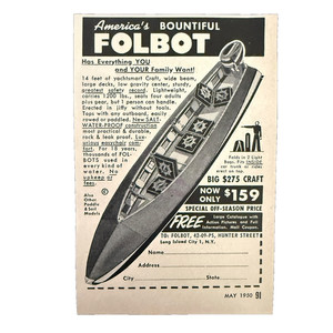 Ephemera Pop Sci Mag Ad May 1950 Folbot Folding Boat Canoe Kayak Ad #788
