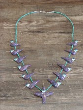 Purple Mohave Bronze Infused Turquoise Hummingbird Fetish Necklace - Mitchell