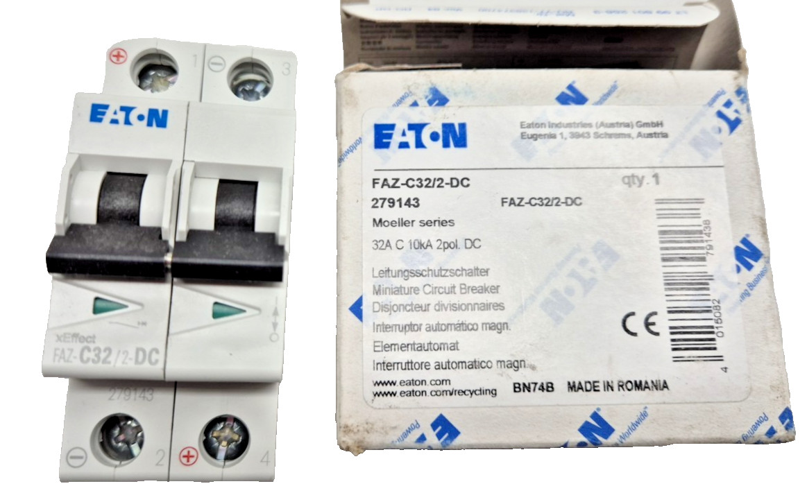 Eaton Moeller FAZ-C32/2-DC 32A C 10Ka 2 Pole DC Supplementary MCB - Incl VAT
