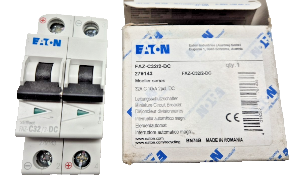 Eaton Moeller FAZ-C32/2-DC 32A C 10Ka 2 Pole DC Supplementary MCB - Incl VAT