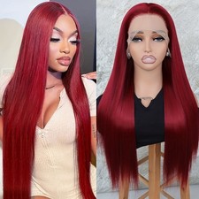 Red Color Straight Hair Lace Front Wigs Synthetic Pre Plucked Natural Hairline