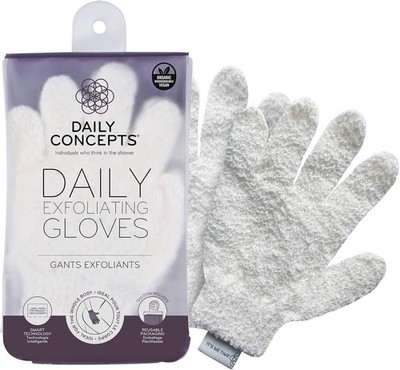 Daily Exfoliating Gloves, Reusable Packaging, 2 Count (Pack of 1), White